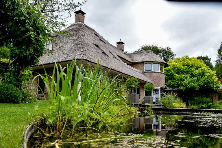 Tuinaanleg romantische tuin met vijver.