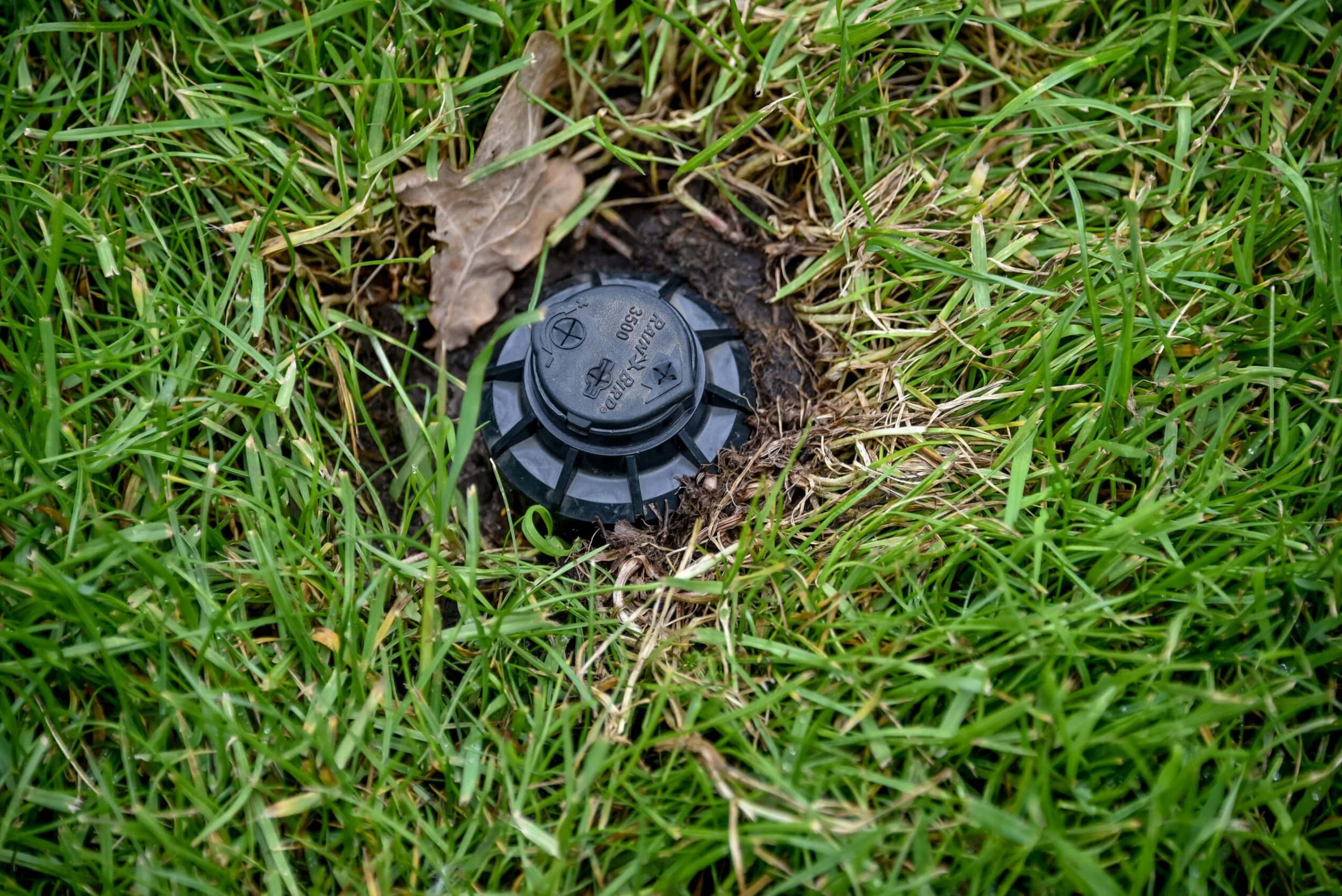 Beregeningsinstallatie geïntegreerd in tuin.