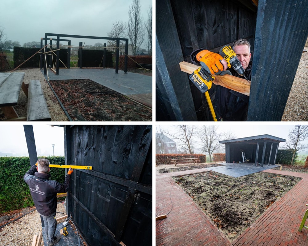 Houtbouw overkapping werk in uitvoering Booiman Tuinen 1